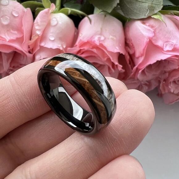 NEW 8mm whiskey wood and deer antler men's wedding band ring jewelry 11.5 B22A - Picture 5 of 10